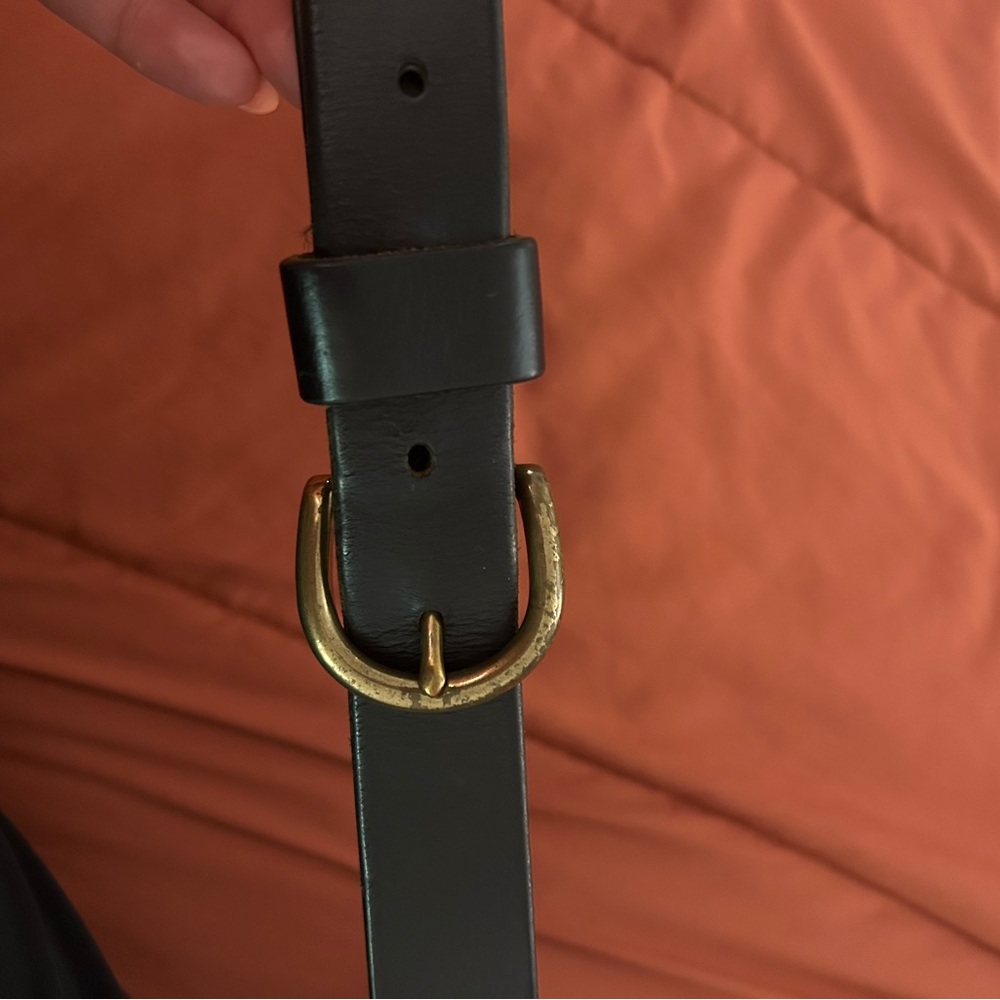 Black Leather Belt with Gold Buckle